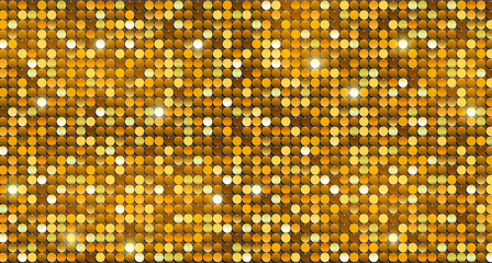 Bright shiny golden sequins with glitter background. - obrazy, fototapety, plakaty