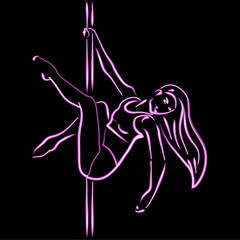 Vector illustration of a girl performing pole dance.