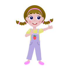 Cute girl with pigtails. Little Girl Shows Gesture Class