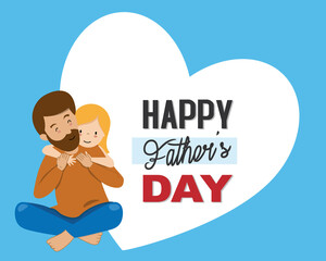 Happy Father's day card. Father and daughter hugging. Space for text	
