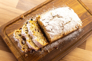 fruit cupcake on a wooden background. stollen. food concept