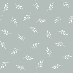 Doodle twigs isolated on a light blue background. Vector seamless pattern. Hand drawn illustration. Backdrop with botanical elements. Simple design for textiles, wrapping paper, wallpaper.