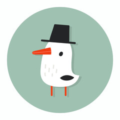 Cute seagull in hat. Hand drawn vector illustration. Funny cartoon bird for logo, icon, app, sticker, marketing, poster, card, home decor, children's products.