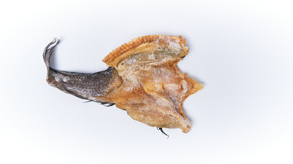 Close-up of salted fish isolated on a white background