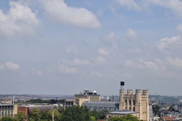 Fototapeta premium Aerial view of Bristol city during sunny day with sky and clouds.