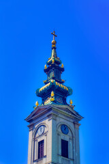 Fototapeta na wymiar Serbian Orthodox church bell tower in Belgrade, Serbia.