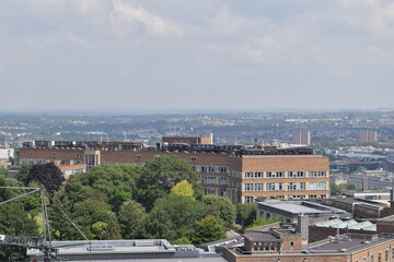 Obraz premium Aerial view of Bristol city during sunny day with sky and clouds.