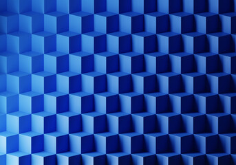 Cube blue background. Geometric cube pattern. Blue simple design. 3d background for ads. Geometric background visualization. Cubes ladder. Three-dimensional square staircase. 3d rendering.