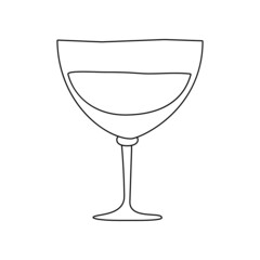 Vermouth glass. Hand drawn line cartoon illustration. Romantic alcoholic drink. Doodle outline art graphic design. Beverage for restaurants, cafes and pubs. Freehand drawing style
