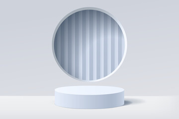Empty 3d white round podium with abstract geometric shape background