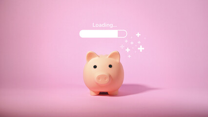 Piggy bank isolated on pink background. Saving money concept.