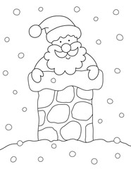 simple coloring page for kids of santa claus in the chimney. you can print it on standard 8.5x11 inch paper