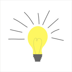 Minimalistic vector illustration of a light bulb lit up, an idea came up. Idea symbol sweetheart.