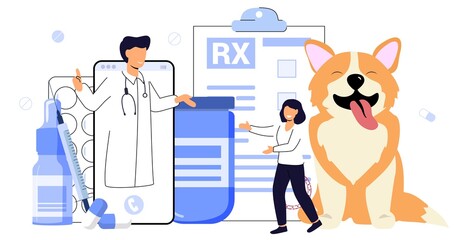 Veterinary doctor online consultation appointment Telemedicine Modern healthcare technologies Pet care, animal medical diagnosis Vector illustration Veterinarian online service or platform