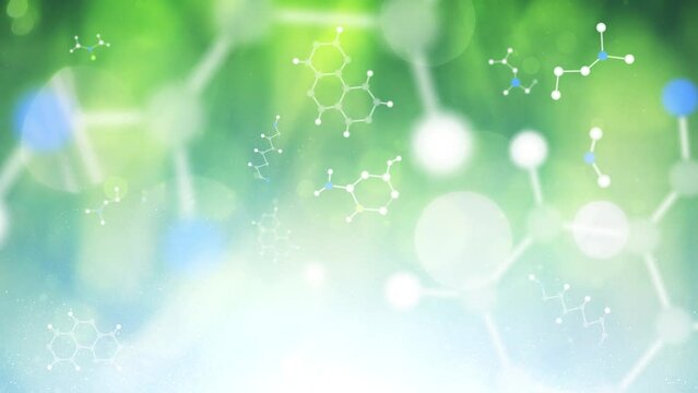 Artistic nature bokeh with chemical hexagon bonds loop animation.