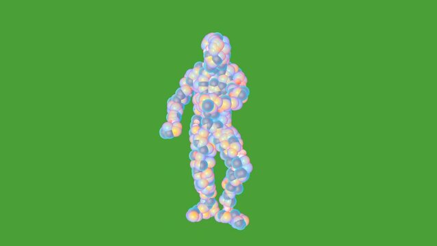 Colorful bubble cartoon character funny Twist Dancing, bubble beast having fun, soft mascot animation looping, modern minimal motion seamless design, on green screen. 3D animation.