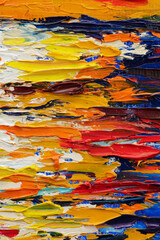 Multicolored oil paint texture macro photography. Oil paint strokes close-up photo. Colorful oil paint pattern.	