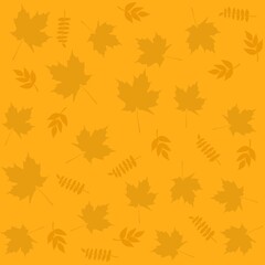 Obraz premium Autumn leaves on orange background seamless pattern in vector, natural print for fabric.