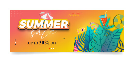Summer sale facebook, social media, web ad banner template for any promotion, campaign purpose. 3d text design