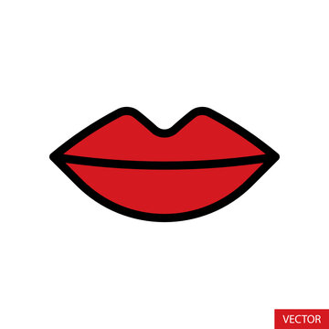 Red lips vector icon in flat style design for website design, app, UI, isolated on white background. Editable stroke. Vector illustration.
