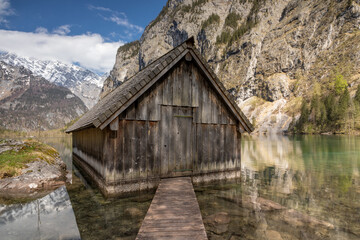 Bootshaus am Obersee beim Königssee im Nationalpark Berchtesgaden