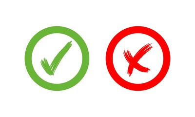 Approve and Reject line icon in red and green color. Cross and Check mark illustration. x icon, accept, decline or agree symbol. Trendy flat for app,design, infographic, web, ui, ux. Vector EPS 10