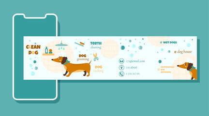 Grooming salon vector. Smartphone with carousel interface, post on social network. Social media design concept. © Olga Terlyanskaya