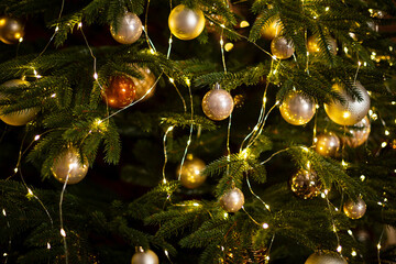 Obraz na płótnie Canvas Christmas green background tree and decorations