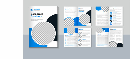 Creative 8 page brochure design, Business brochure template, Corporate brochure design, Modern Company profile, Blue color, layout vector