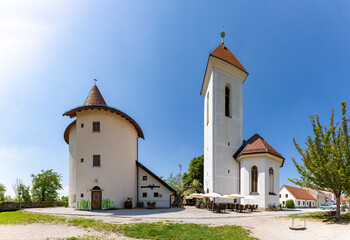 Fototapeta na wymiar Church of St. Sebastian, Fabian and Roch at Pungart and Pungert Tower