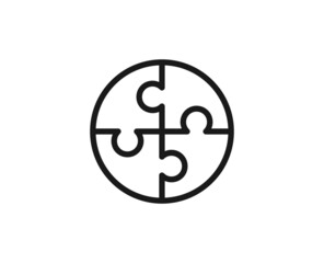 Line puzzle icon isolated on white background. Outline symbol for website design, mobile application, ui. Puzzle pictogram. Vector illustration, editorial stroсk.