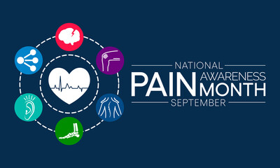 Pain awareness month is observed every year in September, to raise public awareness of issues in the area of pain and pain management. Vector illustration