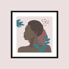 Poster template with a black woman and elements of nature.	
