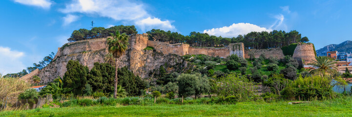 Fototapeta na wymiar Denia Castle Alicante Costa Blanca Spain historic medieval fortification with beautiful blue sky 