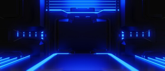 abstract backgound video game of esports scifi gaming cyberpunk, vr virtual reality simulation and metaverse, scene stand pedestal stage, 3d illustration rendering, futuristic neon glow room