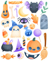 Set of cute cartoon halloween illustrations