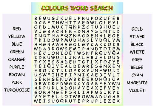 Colours word search puzzle vector