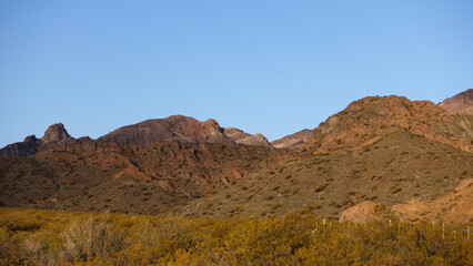 landscape, mountains in the background. Desert climate. Andes mountain range