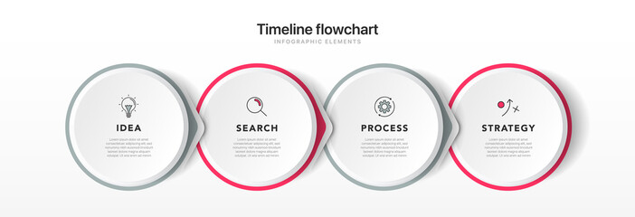 Timeline infographic design with 4 options or steps. Infographics for business concept. Can be used for presentations workflow layout, banner, process, diagram, flow chart, info graph, annual report.