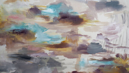 Modern art. Closeup view of an expressive painting with beautiful brushwork texture and colors.
