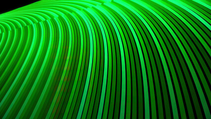 Abstract background of rotating looped bright lines. Animation. Solid colored lines rotate in same plane on black background. Solid alternating lines rotate in loop