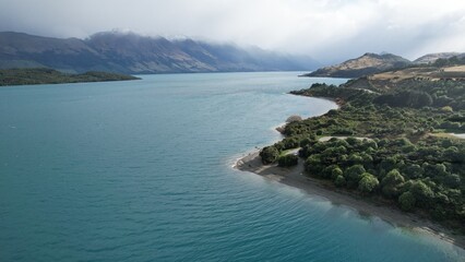 New Zealand lake with mountain backdrop