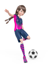 soccer girl will pass the soccer ball in white background