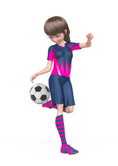 soccer girl is controlling the ball with the heel in white background