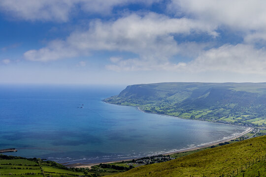 Glenariff Glen, Waterfoot, Red Bay, Glens of Antrim, Kingdom of Dalriada, Causeway Coastal Route, seen from Lurigethan, Cushendall, County Antrim, Northern Ireland