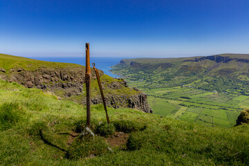 Glenariff Glen, Waterfoot, Red Bay, Glens of Antrim, Kingdom of Dalriada, Causeway Coastal Route, seen from Lurigethan, Cushendall, County Antrim, Northern Ireland