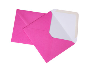 Pink paper envelope postcard isolated on the white background