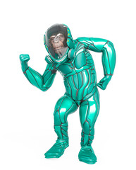 chimpanzee astronaut got the power in white background