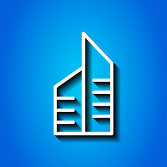 Building icon vector. Flat design. White icon with shadow on blue background.ai