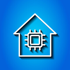 CPU, house simple icon vector. Flat desing. White icon with shadow on blue background.ai